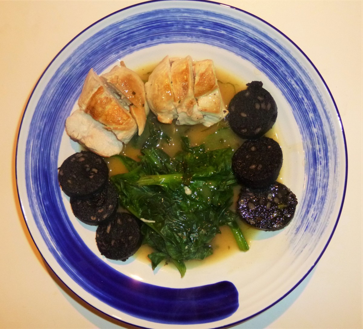 Winner Winner Chicken Dinner with Black Pudding, Spinach and a Vermouth